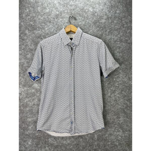 Robert Graham Shirt Mens Small Blue Geometric Print Short Sleeve Stretch Slim